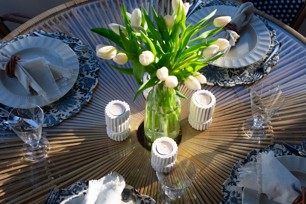TRAVERTINE CANDLE HOLDER TALL