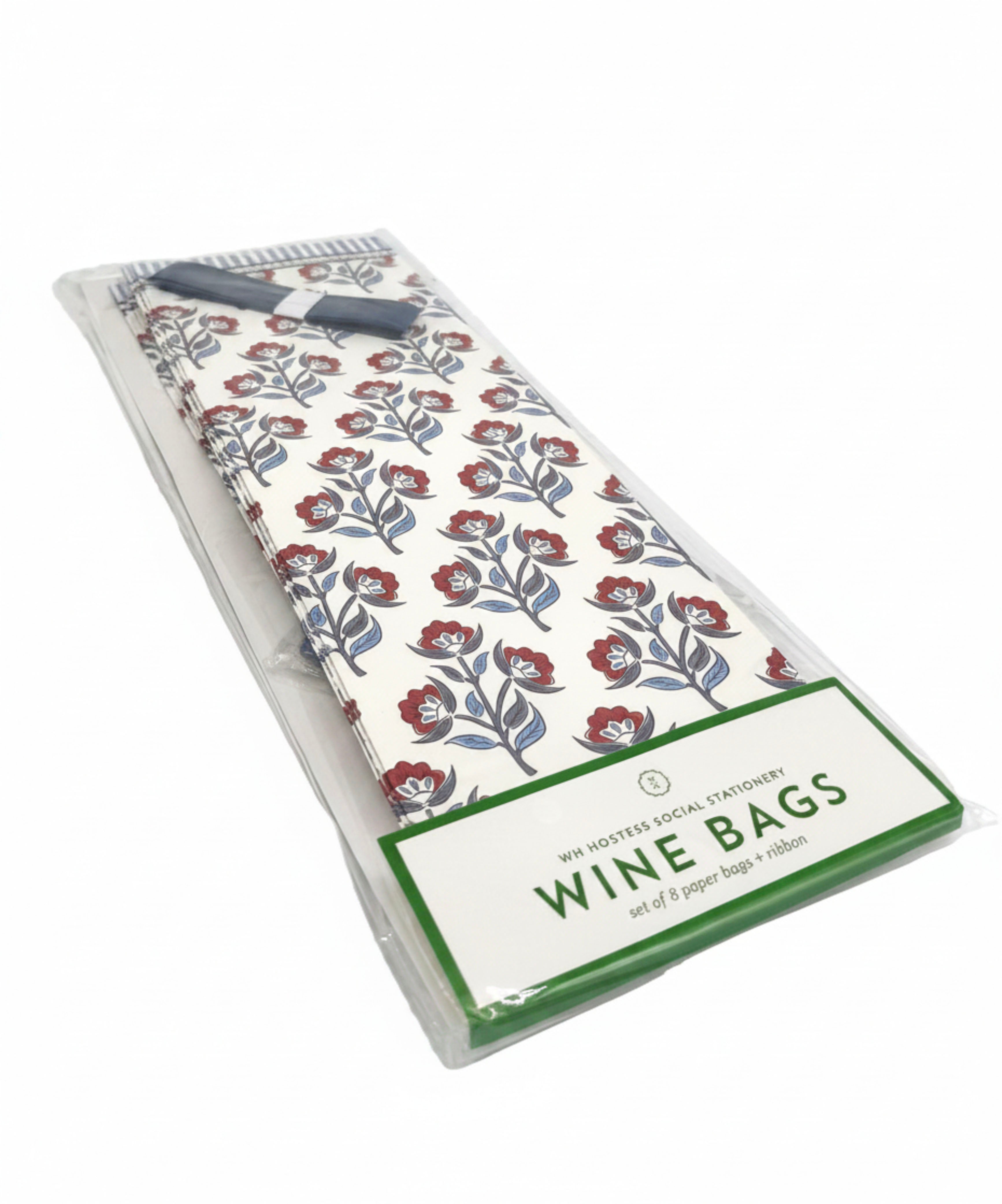 RED AND BLUE FLORAL PAPER WINE GIFT BAGS (SET OF 8)
