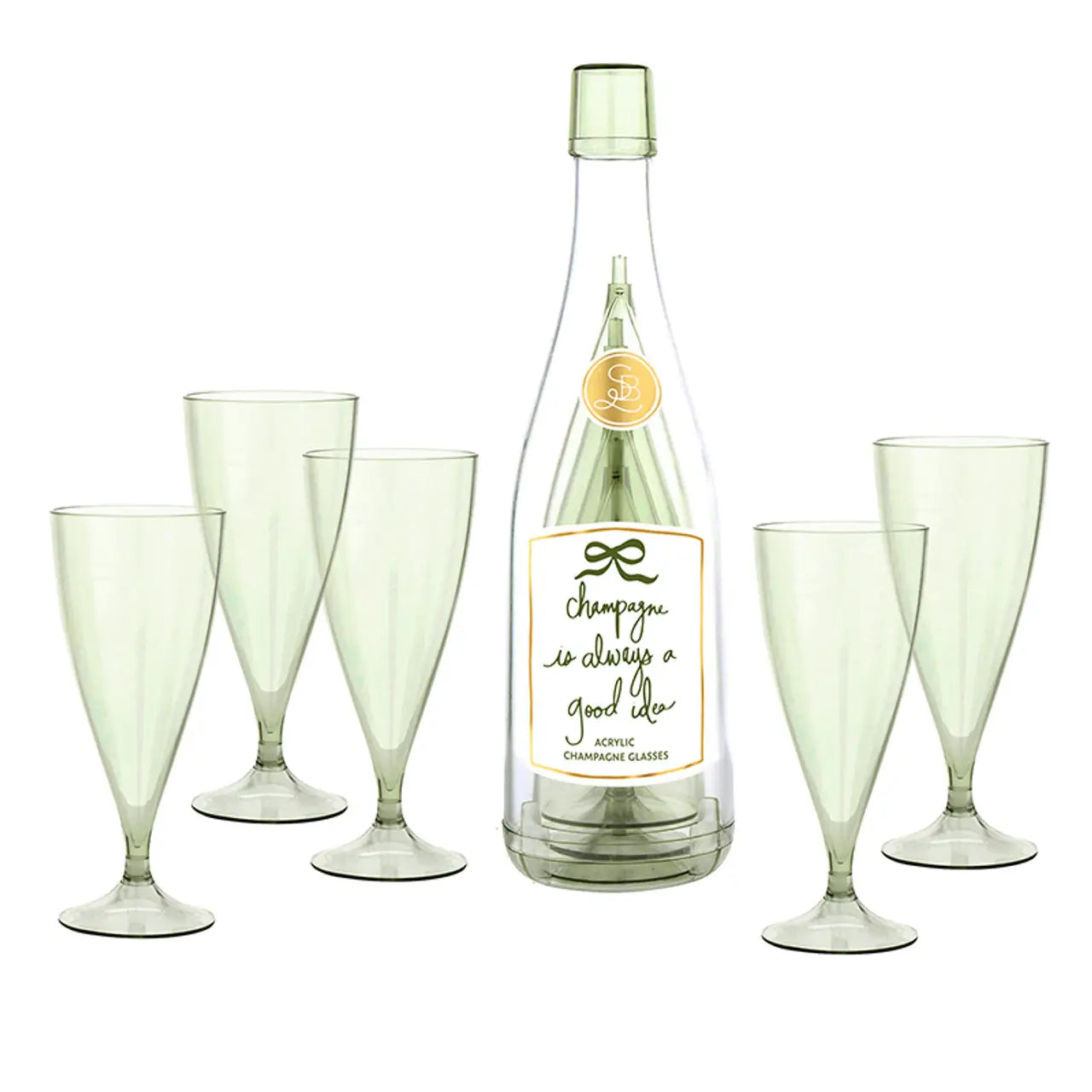 ACRYLIC CHAMPAGNE BOTTLE AND GLASSES (SET OF FIVE)