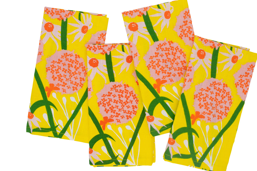 YELLOW FLORAL NAPKINS  (SET OF 4)