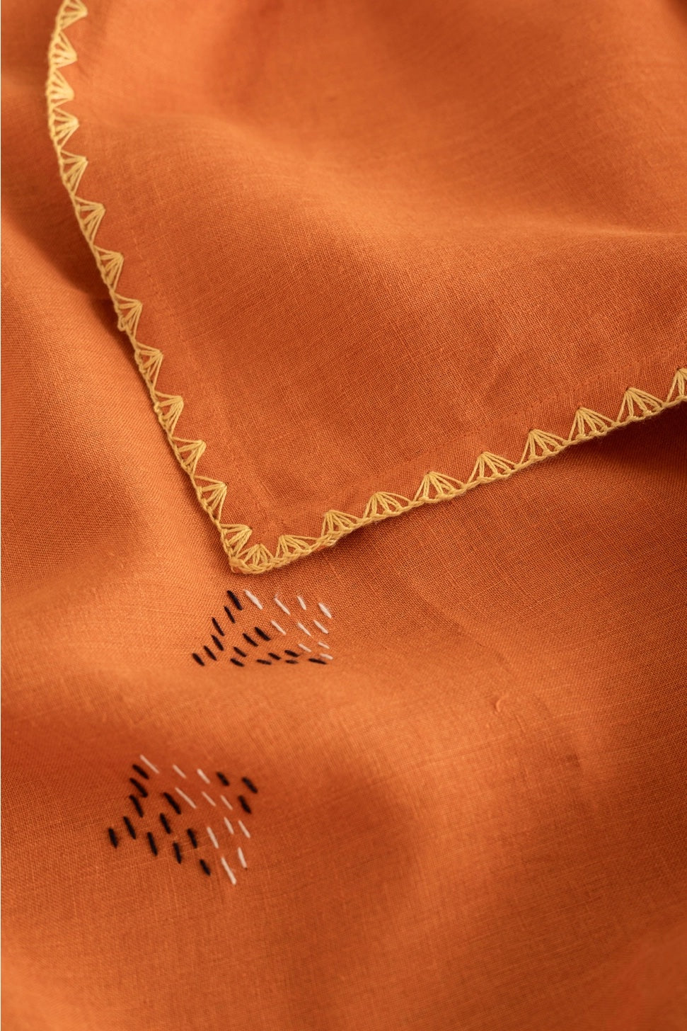 ORANGE LINEN EMBROIDERED TABLECLOTH