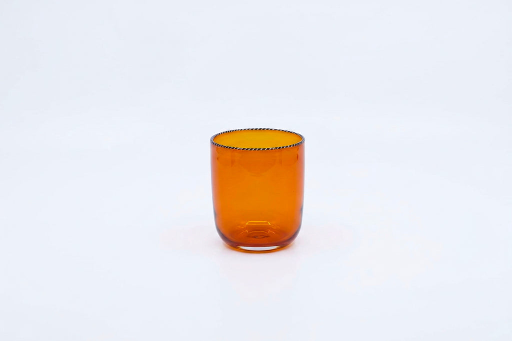 FREDERICKS AND MAE AMBER GLASS WITH STRIPED RIM