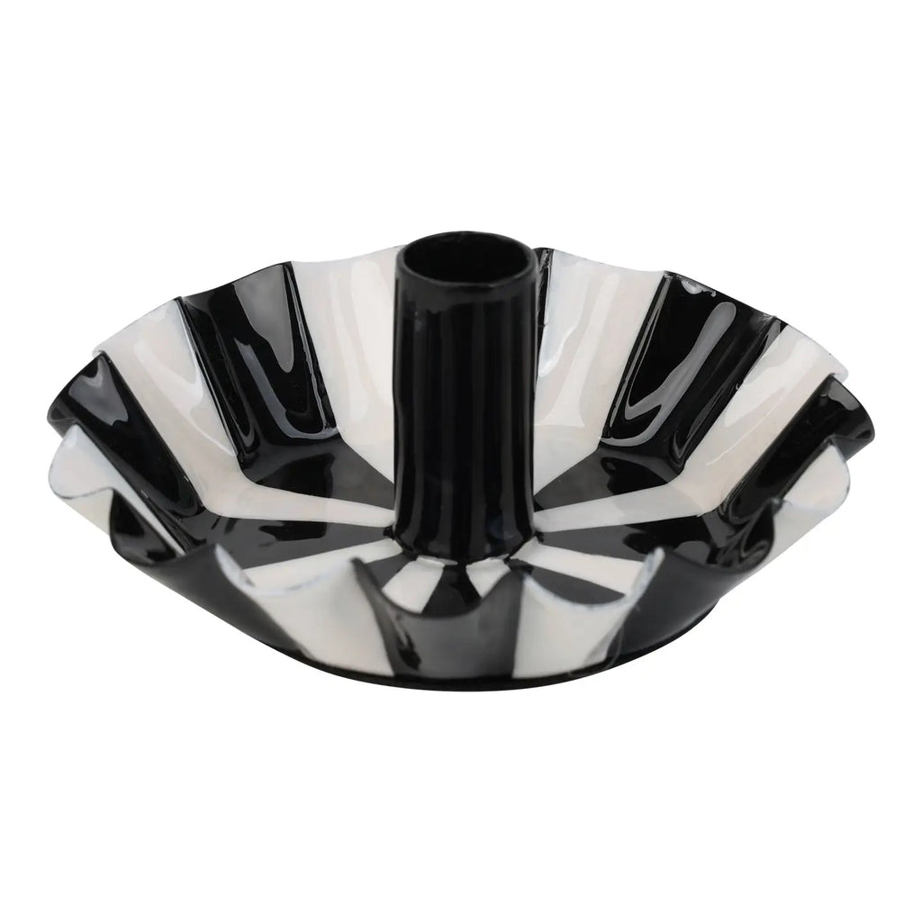 BLACK AND WHITE SCALLOPED CANDLEHOLDER