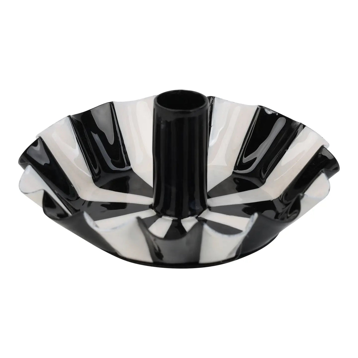 BLACK AND WHITE SCALLOPED CANDLEHOLDER