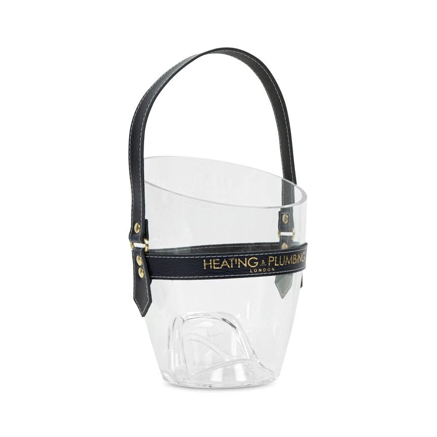 HAPPY GO SPARKLY CHAMPAGNE BUCKET WITH NAVY LEATHER STRAP
