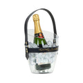 HAPPY GO SPARKLY CHAMPAGNE BUCKET WITH NAVY LEATHER STRAP