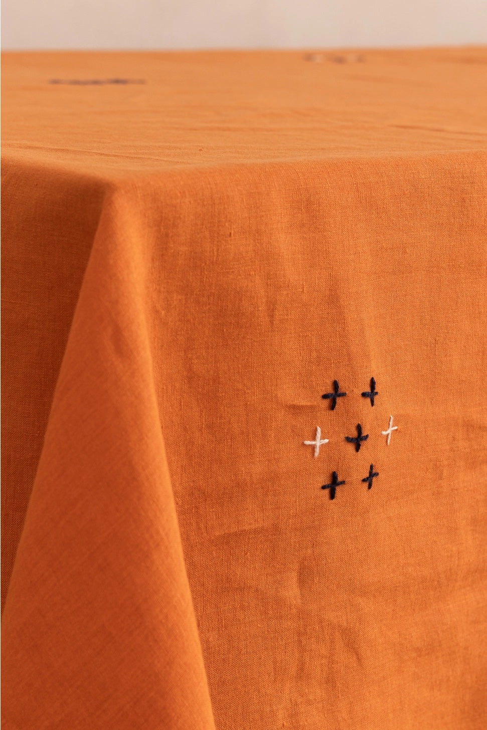 ORANGE LINEN EMBROIDERED TABLECLOTH