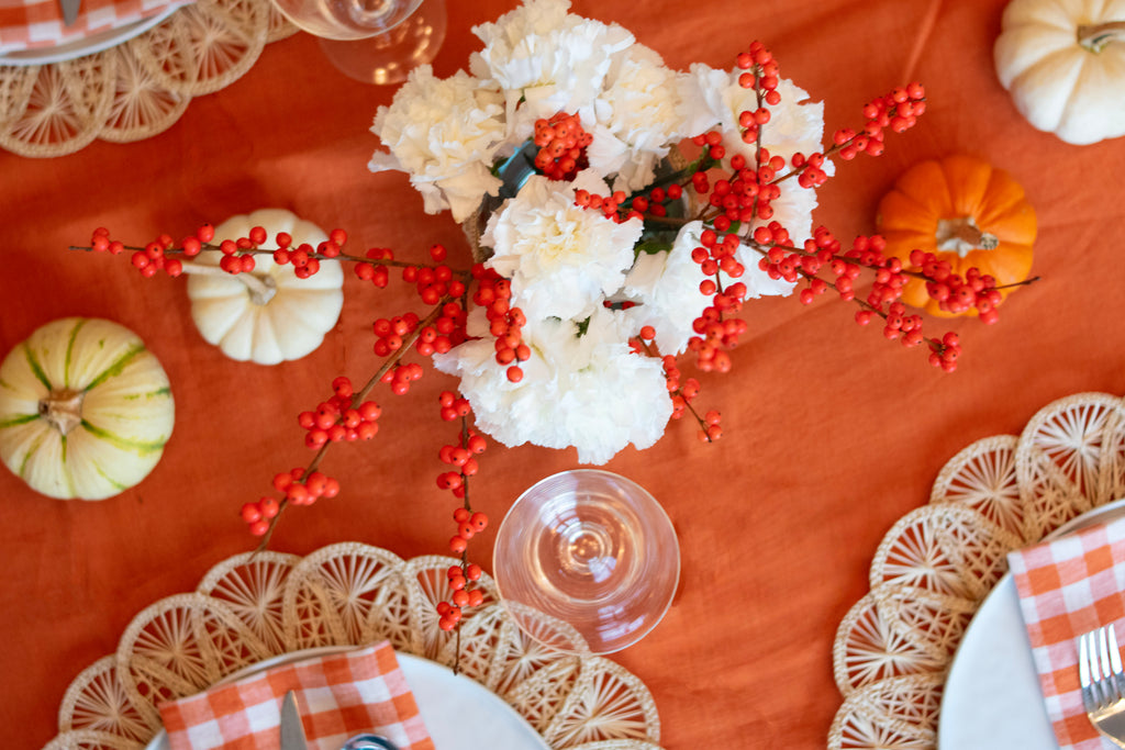ORANGE LINEN EMBROIDERED TABLECLOTH