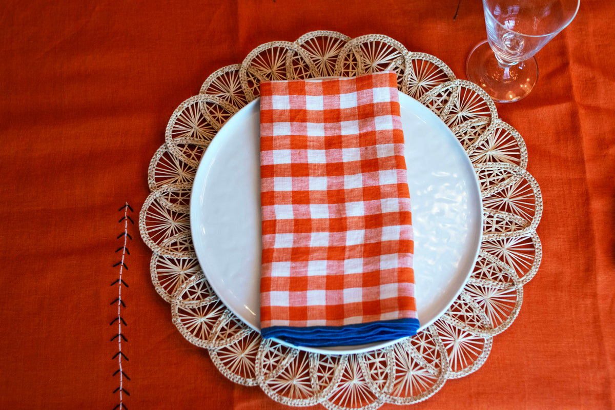 ORANGE CHECK LINEN NAPKIN - SET OF 2